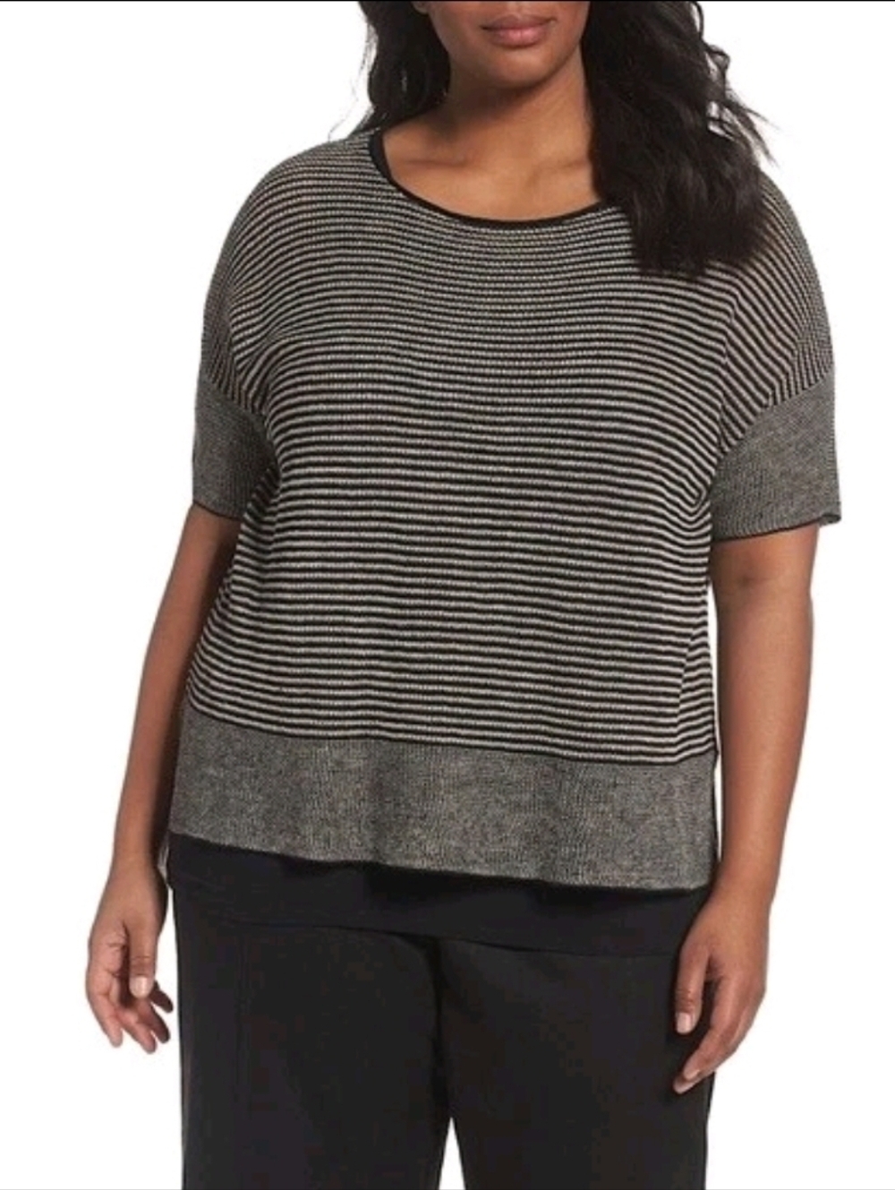 Eileen Fisher Woman 100% Organic Linen Knit Stripe Top size 1X